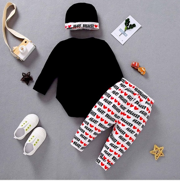 My First Valentine’s Day Outfit Newborn Infant Baby Long Sleeve Romper Pants Hat - Picture 2 of 3
